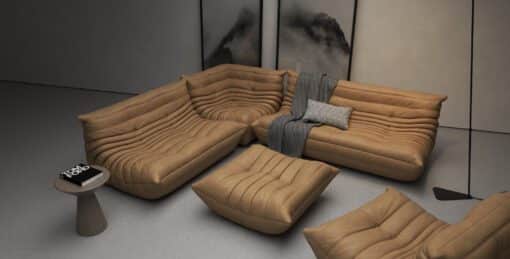 Ligne Roset Togo 5 Piece Sofa in Camel Leather