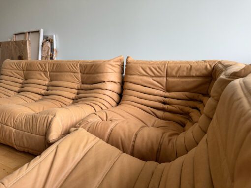Ligne Roset Togo 5 Piece Sofa in Camel Leather